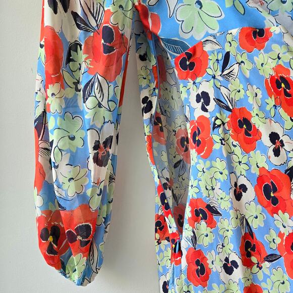 Rixo Gio Floral Silk Chiffon Long Dress Long Puff Sleeves Womens Size Medium EUC - Picture 10 of 14